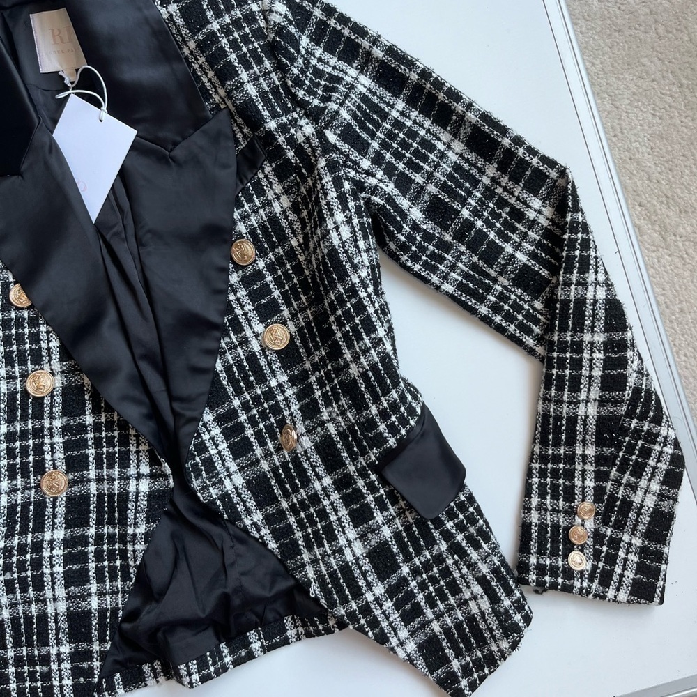 NWT Rachel Parcell Black and White Plaid tweed Blazer - Picture 6 of 16